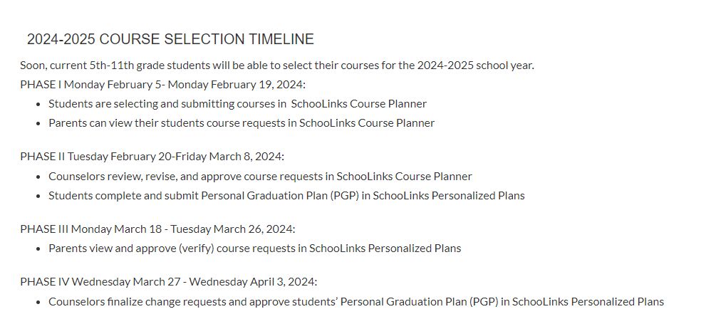 course selection timeline